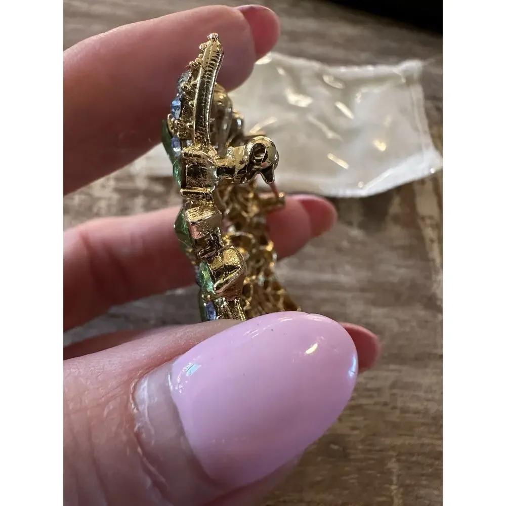 Vintage Gorgeous Large Green Blue Gold Brooch Pin